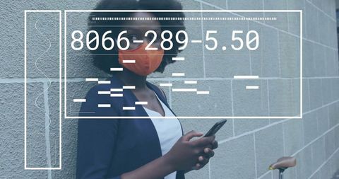 Digital Interface of Woman in Face Mask Using Smartphone