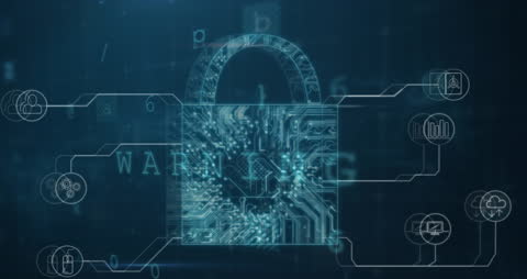 Digital Security Padlock with Data Flow Animation