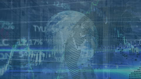 Digital Globe Overlay with Data in Server Room Animation