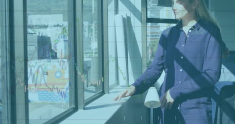 Businesswoman Analyzing Data with Virtual Graph Display