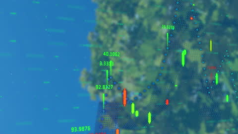 Digital Financial Graphs Overlay on Nature Background