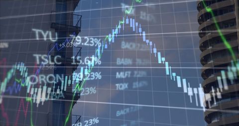 financial data overlay with urban background illustration - Download Free Stock Images Pikwizard.com