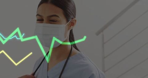 Healthcare worker wearing mask with heartbeat line overlay