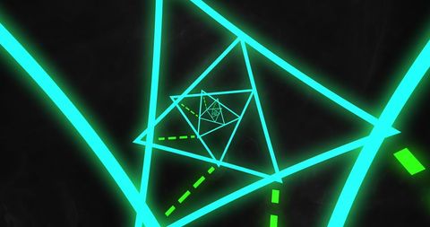 Neon Triangular Tunnel with Glowing Lines on Black Background