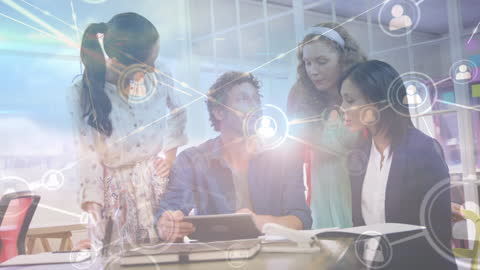 Diverse Team Collaborating with Digital Network Connection