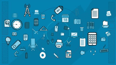 Digital Icons on Abstract Blue Pattern Background