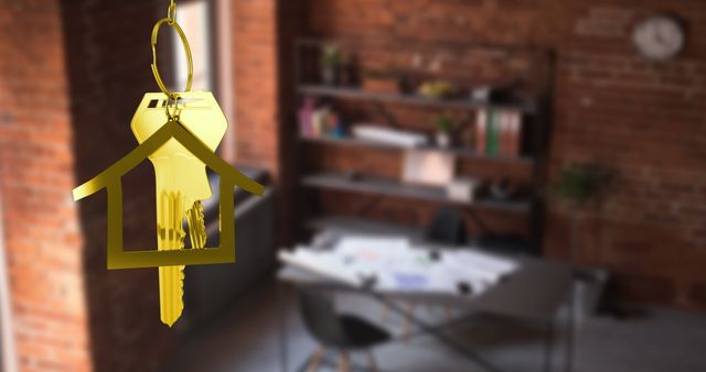 Golden House Keys Hanging Against Modern Study Room Interior - Download Free Stock Images Pikwizard.com