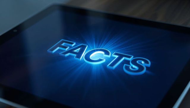 Glowing Blue 3D FACTS Text Displayed on Tablet Screen with Neon Light Burst