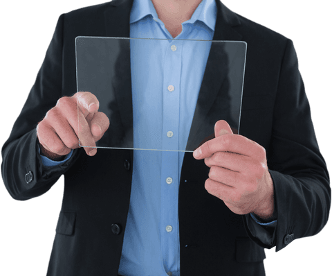 Businessman Holding Transparent Glass Interface in Office - Download Free Stock Videos Pikwizard.com