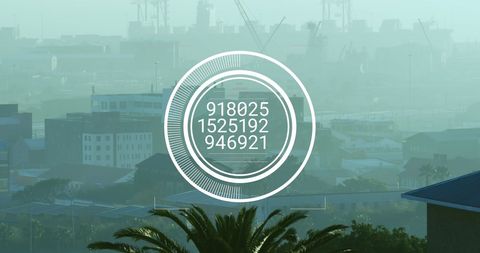 Digital Data Processing Over Urban Cityscape at Sunrise