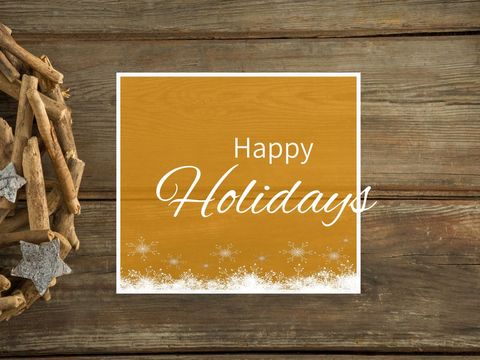 rustic happy holidays greeting on wood with festive décor - Download Free Stock Templates Pikwizard.com