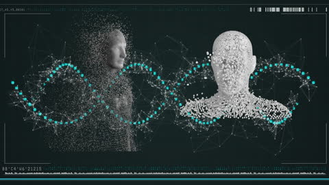 Futuristic Human Forms with DNA and Data Elements