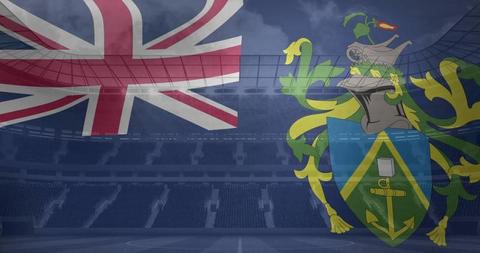 Pitcairn Islands Coat of Arms and Flag in Futuristic Stadium - Download Free Stock Images Pikwizard.com