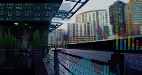 Urban infrastructure and data overlay showcasing modern technology