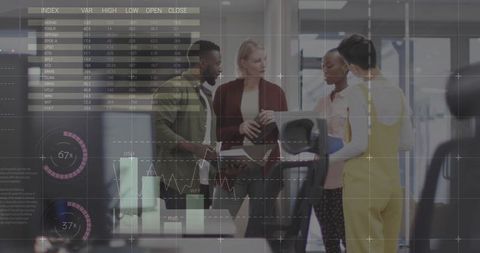 Diverse Team Analyzing Stock Charts in Modern Office Ambiente