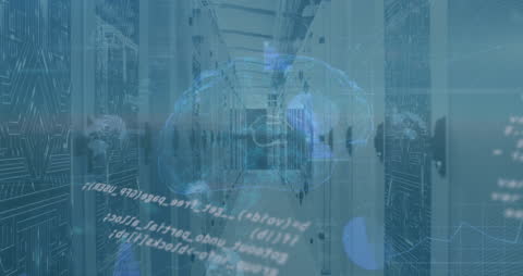 Digital Brain Overlay on Server Room Network Concept