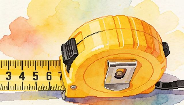 Yellow tape measure lying with extended metal tape over vibrant watercolor background