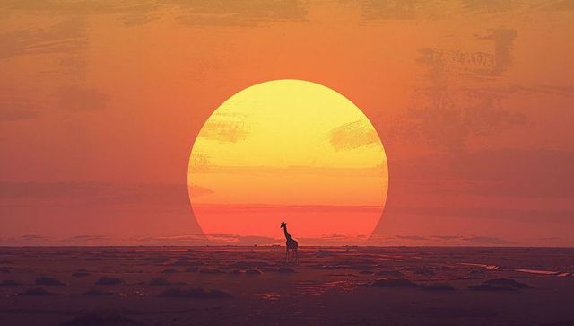 Giraffe Silhouette at Majestic Sunset in African Savanna