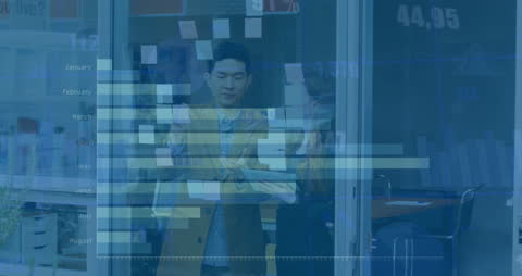 Colleagues Analyzing Data with Overlay of Financial Statistics