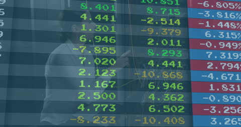 Financial Data Processing Over Businesswoman in Server Room