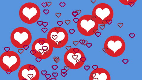 Floating Heart Icons on Blue Background for Social Media Theme