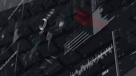 Futuristic Data Processing Overlaid on Computer Keyboard