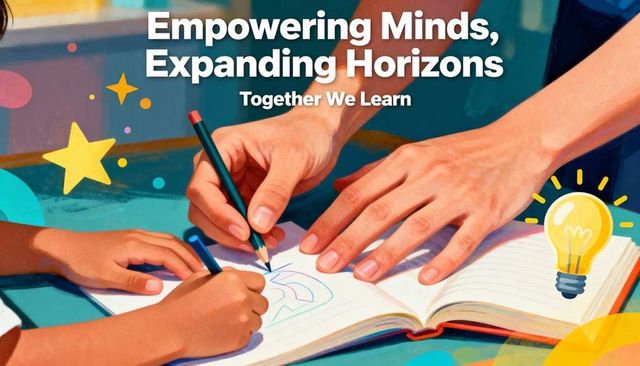 Guiding hands teaching drawing, mentor and child creating together in bright classroom