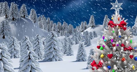 Snowy Winter Wonderland with Decorated Christmas Tree - Download Free Stock Images Pikwizard.com