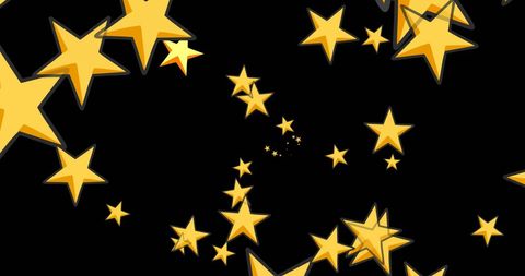 Golden Stars Falling on Black Background for Festive Celebration
