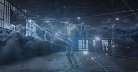 Futuristic Fitness: Athlete Jumping Rope Amidst Digital Cloud Data - Download Free Stock Images Pikwizard.com