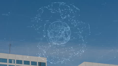 Digital Connection Network Over Cityscape Illustrates Global Collaboration