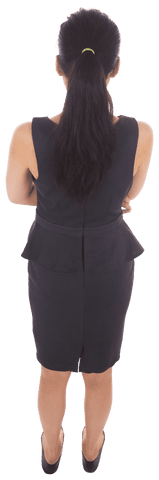 Transparent Back View Asian Businesswoman with Crossed Arms Emerging
