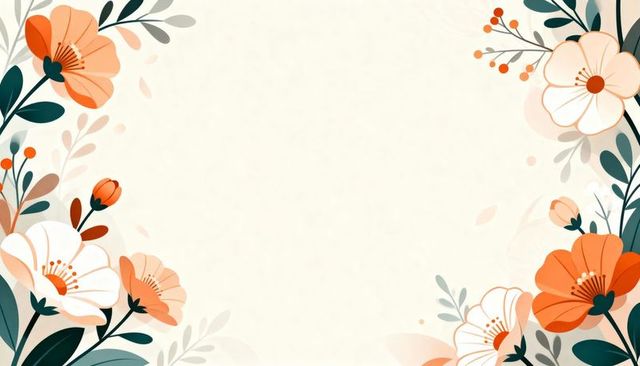 Peach orange floral border framing central cream space for invitation or greeting card