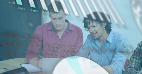 Business data analysis collaboration with laptop in office