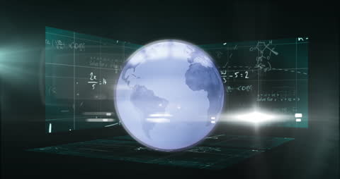 Digital Globe with Floating Math Formulas in Futuristic Interface