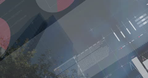 Abstract Infographic Interface with Skyscraper Background