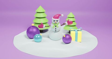 Playful Christmas Decorations with Snowman on Purple Background - Download Free Stock Images Pikwizard.com
