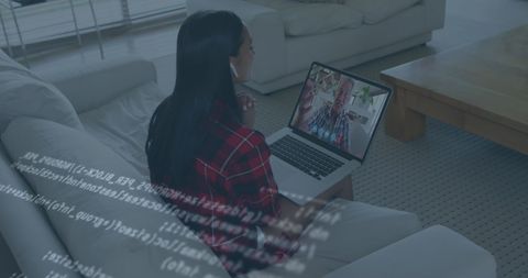 Woman on Video Call with Flashy Data Overlay