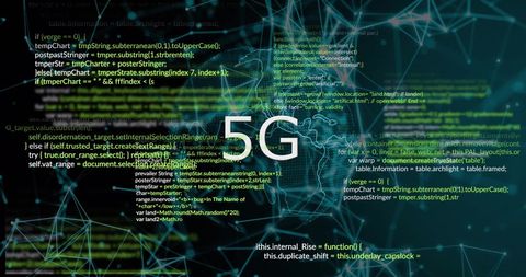 5G Network Technology with Digital Code Background