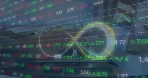 Infinite Stock Market Data Growth Concept Overlaying Businessman