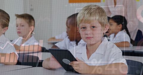Students Using Tablets with Digital Data Overlay in Classroom
