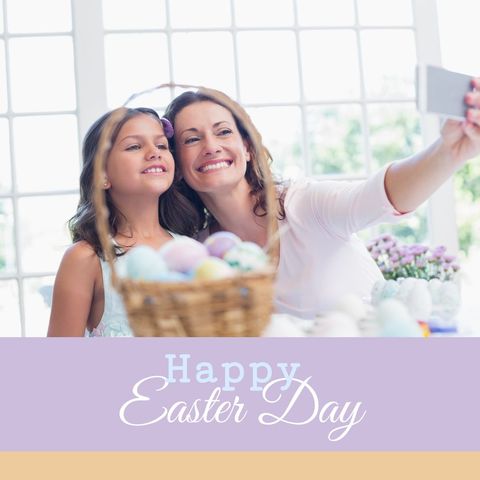 Caucasian Mother and Daughter Taking Easter Selfie