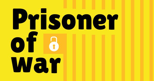 Illustration of prisoner of war text with lock and prison bars against yellow background. National pow, military, imprison, honor, vietnam war, memorial event and patriotism concept.