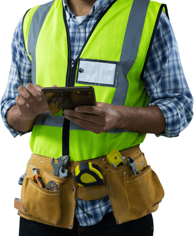 Transparent Construction Worker Using Tablet with Tools - Download Free Stock Videos Pikwizard.com