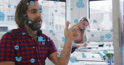 Man Using Virtual Dashboard for Data Analysis and Collaboration