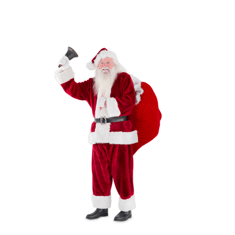 Joyful Santa Claus Ringing Bell with Red Sack on Transparent Background