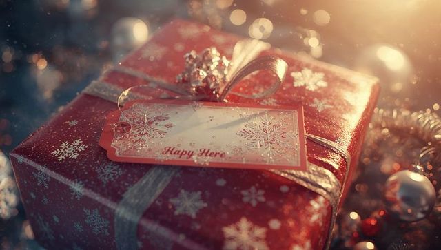 Festive Red Gift Box with Elegant Snowflake Design