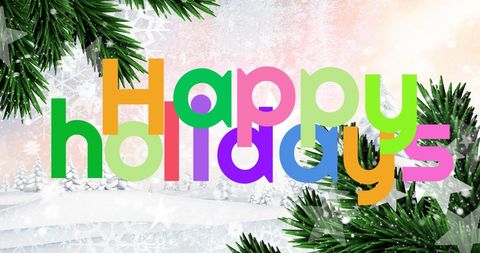 Colorful Happy Holidays Text Over Winter Wonderland - Download Free Stock Images Pikwizard.com