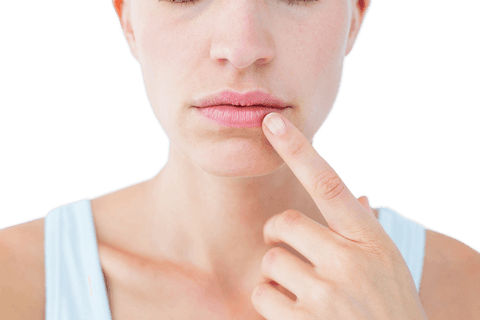 Pensive Woman Touching Lips on Transparent Background