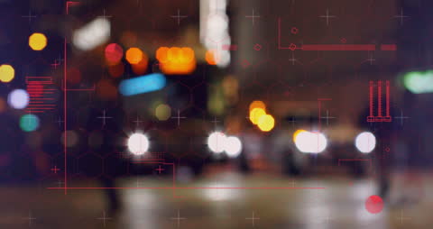 Digital Data Overlay on Urban Night Scene Background